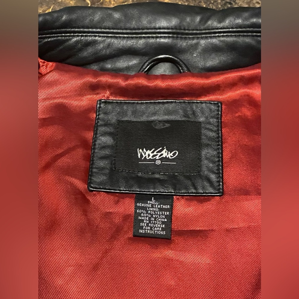 Moschino Black Leather Jacket with Red Lining